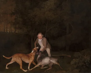 Freeman, der Wildhüter des Earl of Clarendon, mit einem sterbenden Reh und einem Hund, 1800