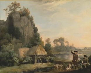 Zwei Herren beim Schießen, mit Blick auf Creswell Crags, vor Ort aufgenommen