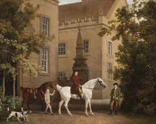 William Henry Cavendish Bentinck, 3. Herzog von Portland vor den Reitställen der Welbeck Abbey, 1766-7