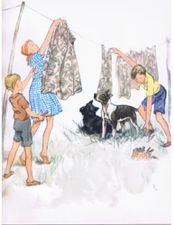 Die Wäsche auf die Leine hängen - Nobby der Bullterrier und Ferdinand der Aberdeen, aus Pets Limited veröffentlicht von Collins