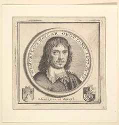 Büste von Hollar in einem runden Rahmen, veröffentlicht in Vertues, Beschreibung der Werke von..., 1745