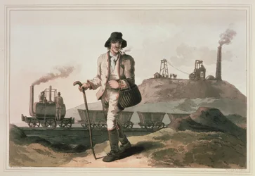 Blenkinsop-Lokomotive in der Middleton-Kohlengrube bei Leeds, graviert von Robert und Daniel Havell, 1814