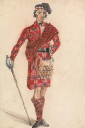 Schotte mit Schwert; Moderne Kleidung eines Highland-Häuptlings