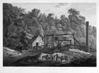 Ansicht des Mundes einer Kohlenmine in der Nähe von Broseley in Shropshire, graviert von Francis Chesham (1749-1806) 1788