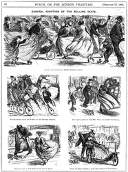 Allgemeine Einführung des Rollschuhs. George du Maurier Karikaturen aus Punch