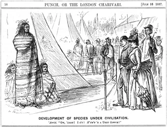 Das alte evolutionäre Argument über Natur oder Erziehung. Es wäre mutig, auf dieser Grundlage zu einem Schluss zu kommen. George du Maurier Karikatur aus Punch, London