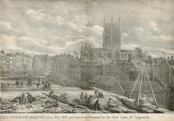 Alte London Bridge, aufgenommen im Juli 1830, vor ihrer Entfernung für die neue Zufahrtsstraße