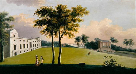 Die Südfront von Wilton House und die Palladianische Brücke im Osten, Salisbury