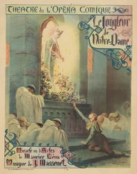 Premiere-Poster für die Oper Le jongleur de Notre-Dame von Jules Massenet, 1904