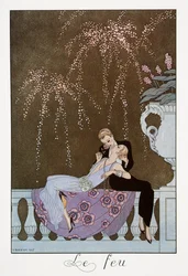 Le Feu, Lithografie von George Barbier, aus Falbalas et Fanfreluches, Almanach des Modes Presentes, Passees et Futures