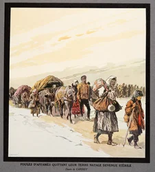 Exodus hungriger Menschen aus ihrer Heimat, aus Histoire des Soviets, veröffentlicht 1922