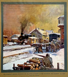 Russische Revolution von 1917: Schlacht zwischen weißen und roten Männern in der Nähe eines Bahnhofs