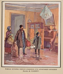 Arbeiterfamilie bezieht eine bürgerliche Wohnung, aus Histoire des Soviets, veröffentlicht 1922