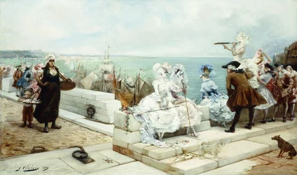 Elegante Figuren beobachten die Regatta, 1889