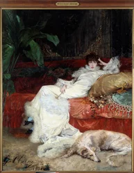 Porträt der Komödiantin Henriette Rosine Bernard genannt Sarah Bernhardt (1844-1923) von Georges Jules Victor Clairin (1843 - 1919)
