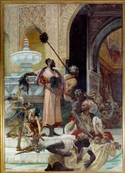 Das Massaker an den Abenceragen. Die Abenceragen (maurischer Stamm des Königreichs Granada im 15. Jahrhundert) wurden von Boabdil, genannt Zoghbi (1452-1528), ausgelöscht. Georges Jules Victor Clairin (1843-1919)