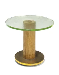 Eichen-, Glas- und Messing-Beistelltisch, ca. 1930