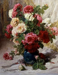 Stillleben von Rosen in einer Vase. Gemälde von Georges Jeannin (1841-1925 Französisch) Privatsammlung