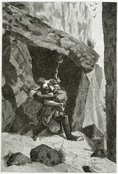 Kampf zwischen Han von Island und Ordener - Illustration aus „Han von Island“, 19. Jahrhundert