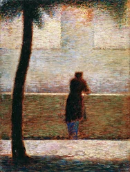Ein Mann, der sich auf ein Geländer lehnt, ca. 1881