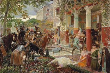 Römische Villa in Gallien von den Horden Attilas des Hunnen geplündert. Signiert 
