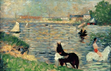 Pferde in einem Fluss (Studie für Baignade)
