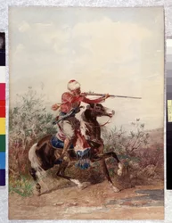 Orientalismus: Reiter zieht ein Pferd