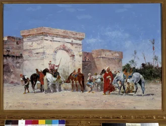 Die Rast an der Quelle einer Oase in der Wüste