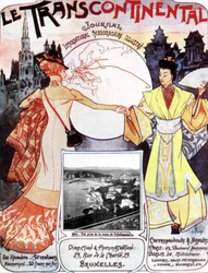 Titelseite der Zeitung Le transcontinental als Symbol für die Eisenbahnverbindung zwischen Ost und West dank der Transsibirischen Eisenbahn