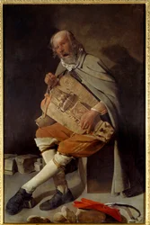 Der alte Mann, auch bekannt als der alte Mann mit dem Hut oder der alte Mann mit der Fliege. Gemälde von Georges de La Tour (1593-1652)