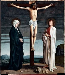 Kreuzigung Polyptychon Tafel aus der Kirche San Gerolamo della Cervara - Gemälde von Gerard David (ca. 1460-1523) 1506 Dim 90x100 cm Genua, Musei di Strada Nuova (ex Palazzo Bianco) Italien