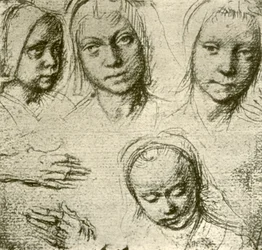 Vier Köpfe eines jungen Mädchens und zwei Hände, um 1500-1505, 1908