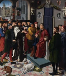Das Urteil des Kambyses (der persische König Kambyses II. (gestorben 522 v. Chr.) verurteilt den Richter Sisamnes dazu, bei lebendigem Leib gehäutet zu werden, weil er gegen Geld ein Urteil gefällt hatte) (linke Tafel) - 149