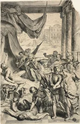 Studie für Simeon und Levi erschlagen die Sichemiten, aus Figures de la Bible