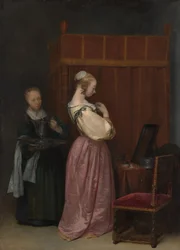 Eine junge Frau bei ihrer Toilette mit einer Magd, ca. 1650-51