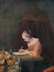 Frau, die einen Brief schreibt, ca. 1655, 1938