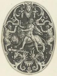 Flächendekoration: Herkules und der nemeische Löwe (Ovale Flächendekorationen mit den Taten des Herkules in Grotesken)