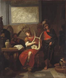 Achilles spielt vor Patroklos die Leier