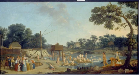 Ansicht der Serebryanichesky-Badehäuser in Moskau