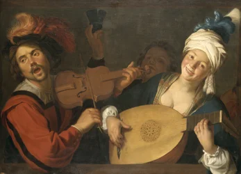 Das Konzert: Paar macht Musik hinter einer Balustrade