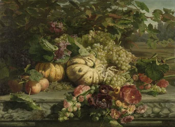 Stilleven met bloemen en vruchten