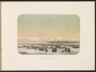 Eisvergnügen auf der Maas in Rotterdam, in der Ferne die Fabrik in Feijenoord, 1855