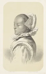 Frau mit weißer Haube und Kragen