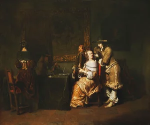 Elegante Gesellschaft spielt Karten in einem Innenraum