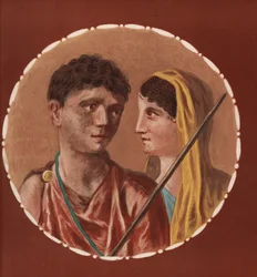 Porträt eines Mannes und einer Frau aus einem nicht identifizierten Haus in Pompeji. Chromolithographie von Victor Steeger nach einer Illustration von Geremia Discanno aus Emile Presuhn (1844-1878) Die schönsten Gemälde von Pompeji, Leipzig