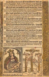 Flugblatt mit zwei Szenen aus dem Leben Christi und grotesken Rändern