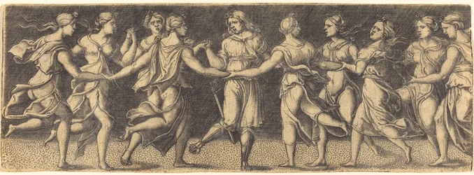Apollo tanzt mit den neun Musen
