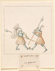 Freydal, Das Buch der Turniere und Turniere von Kaiser Maximilian I.: Kämpfe zu Fuß (Turniere)(Band III): G. Wolf von Fürstenberg mit Heleparten, Tafel 141