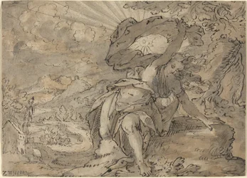 Allegorische weibliche Figur in einer Landschaft [recto]
