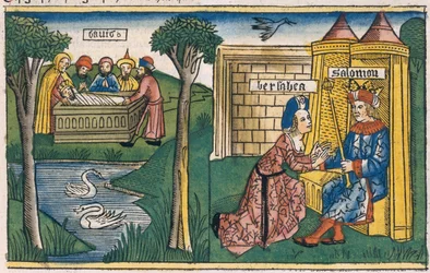 1 Könige 2,10-11 Der Tod Davids, und 2 Könige 19-25 Batseba bittet Salomo, Abischag mit Adonija zu verheiraten, aus der Nürnberger Bibel (Biblia Sacra Germanica)